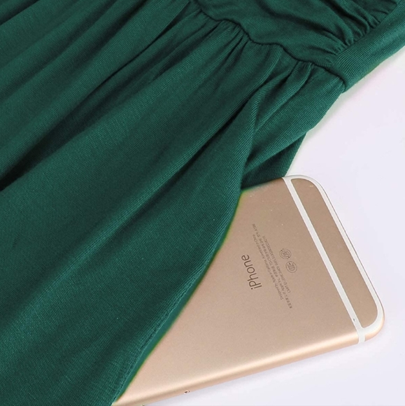 OUGES Womens Long Sleeve V-Neck Wrap Waist Maxi Dress Green - Picture 4 of 4